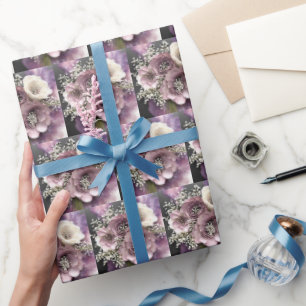 Mauve Blume Bouquet mit Gipskraut Geschenkpapier