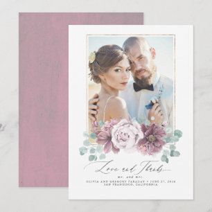 Mauve Blumen Liebe und Dank Hochzeit Danke Einladung