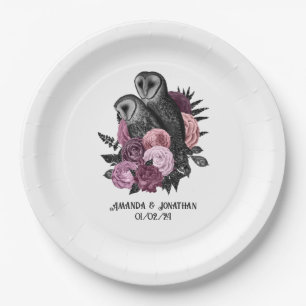 Mauve Blumenglanz Gothic Eulen Pappteller