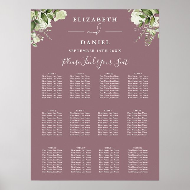 Mauve Blumengrün Hochzeitsstift Poster (Vorne)