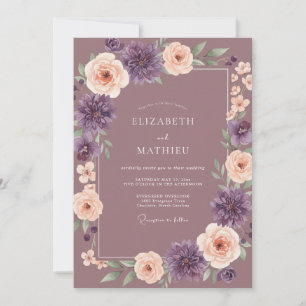 Mauve Blush Botanische Aquarell-Hochzeit Einladung
