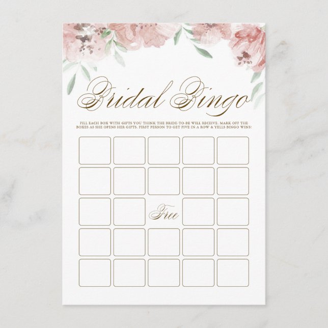 Mauve Blush Pink Blume Brautparty Bingo Card Begleitkarte (Vorderseite)