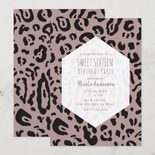 Mauve Blush Rosa Gepard Leopard Süße 16 Party In Einladung