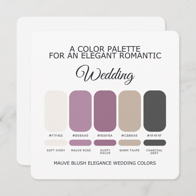 Mauve Blush Wedding Color Palette Card Einladung (Vorne/Hinten)