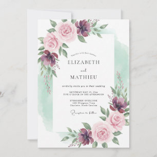 Mauve Blüten Romantische Üppige Hochzeit Einladung