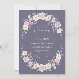 Mauve Blütenkranz Hochzeit Einladung