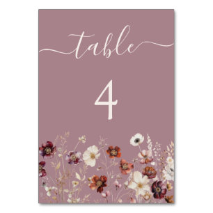 Mauve Boho Fall Wildblume Wedding Tischnummer