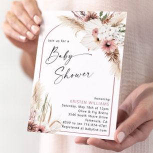 Mauve Boho Floral Baby Shower Einladung