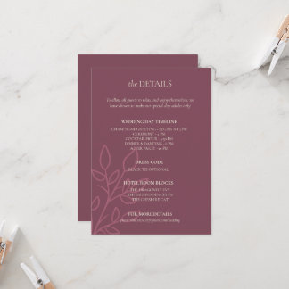 Mauve Boho Minimalistisch Wedding Details Card Einladung