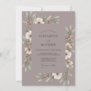 Mauve Botanische Aquarell-Hochzeit Einladung