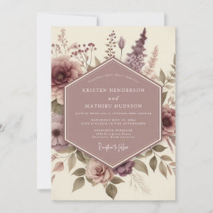 Mauve Botanische Whimsische Hochzeit Einladung
