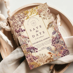 Mauve Botanischer Gedruckter Blumen Hochzeit Elega Save The Date