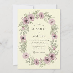 Mauve Botanischer Kranz Hochzeit Einladung