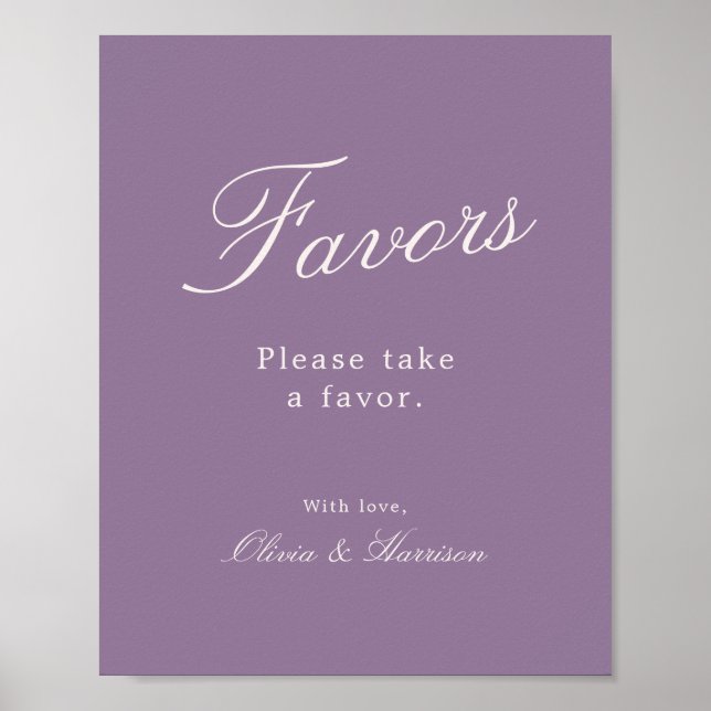 Mauve Calligraphy Wedding Favor Sign Poster (Vorne)