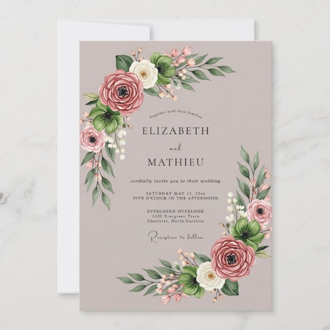 Mauve Captivating Succulent Wedding Einladung (Vorderseite)