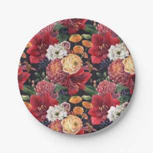 Mauve Chrysanthemums und Red Amaryllis Herbst Pappteller