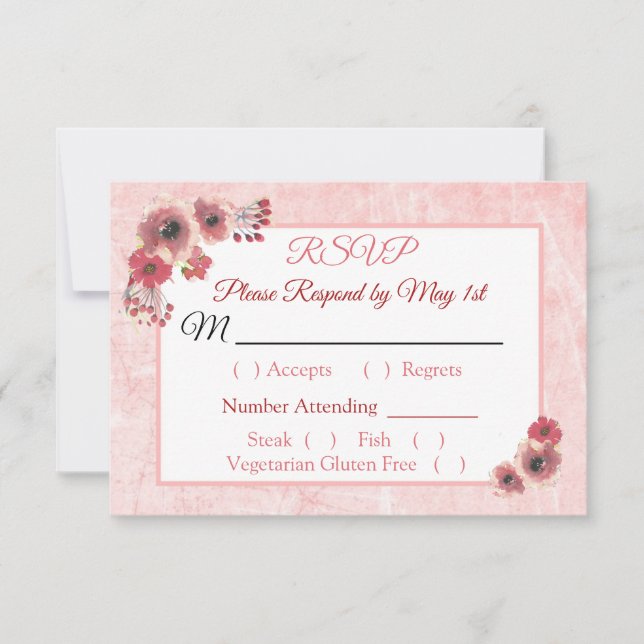 Mauve Coral Floral Striped Wedding RSVP Karte (Vorderseite)