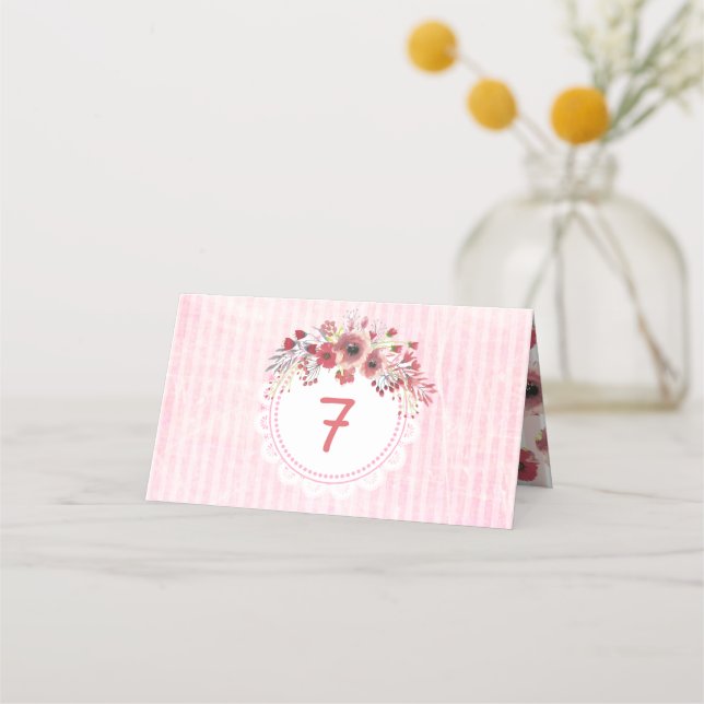 Mauve Coral Floral Wedding Tischnummer Cards Platzkarte (Vorderseite)