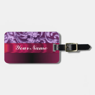 Mauve Damask Blumenmuster auf Magenta Gepäckanhänger