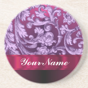 Mauve Damask Blumenmuster auf Magenta Sandstein Untersetzer