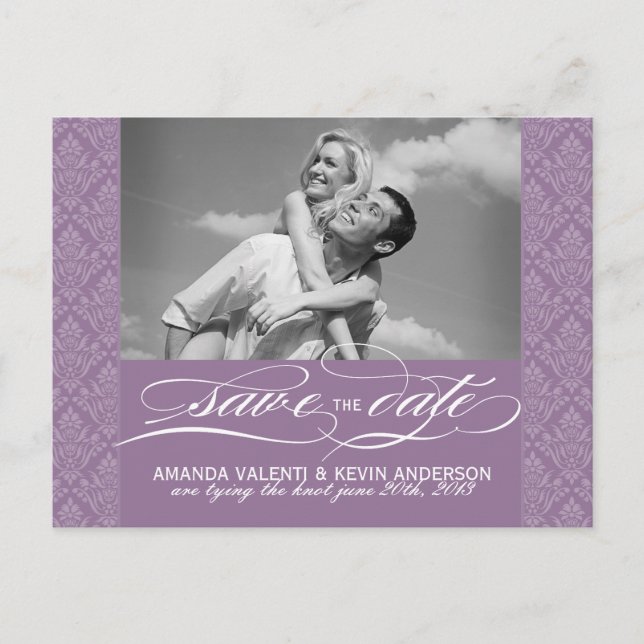 Mauve Damask Save the Date Ankündigungspostkarte (Vorderseite)