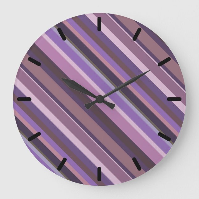 Mauve diagonale Streifen Große Wanduhr (Vorderseite)
