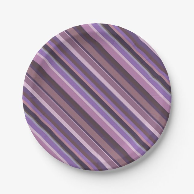 Mauve diagonale Streifen Pappteller (Vorderseite)