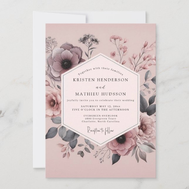 Mauve Duskbloom Wedding Einladung (Vorderseite)