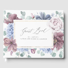 Mauve Dusty Blue Floral Elegant Wedding Guest Book Gästebuch