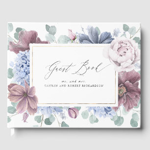 Mauve Dusty Blue Floral Elegant Wedding Guest Book Gästebuch