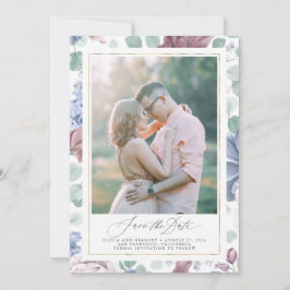 Mauve Dusty Blue Floral Save the Date Foto Cards Einladung