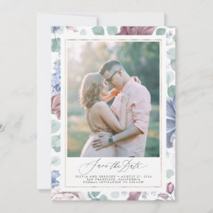 Mauve Dusty Blue Floral Save the Date Foto Cards Einladung