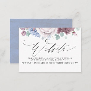 Mauve Dusty Blue Floral Wedding Website Card Visitenkarte