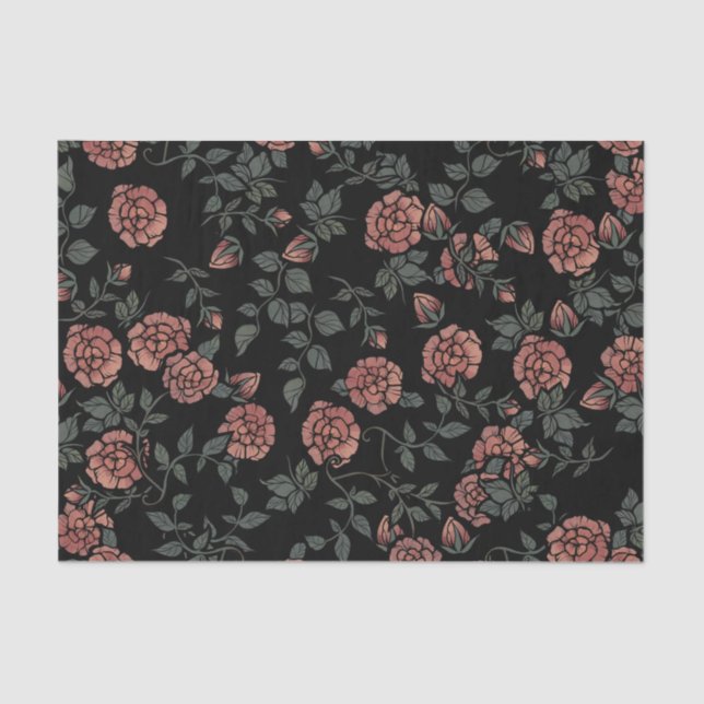 Mauve Dusty Floral Pattern Blume Seidenpapier (Vorderseite)