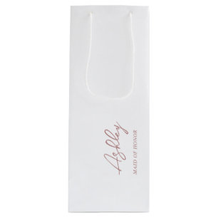 Mauve Dusty Pink Personalisierter Name der Hochzei Geschenktüte Für Weinflaschen