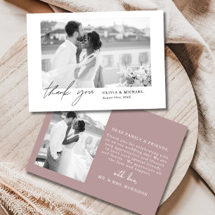 Mauve Dusty Pink Script Foto Wedding Vielen Dank Dankeskarte