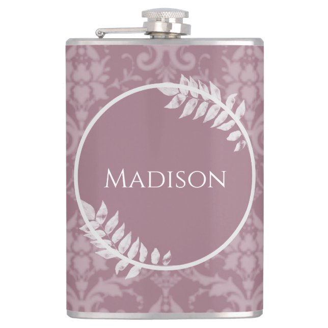Mauve Elegant Damask Flask Flachmann (Vorderseite)