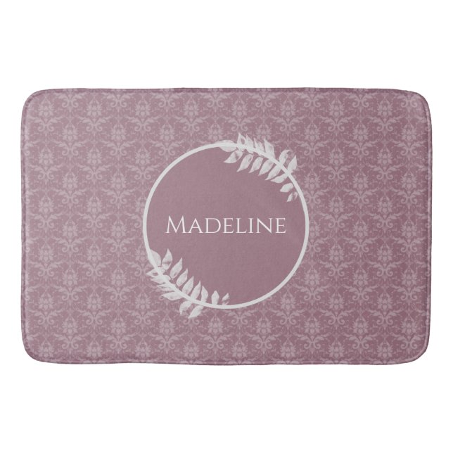 Mauve Elegant Damask Personalisiert Bath Mat Badematte (Vorderseite)