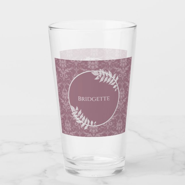 Mauve Elegant Damask Personalisiert Glass Glas (Vorderseite)