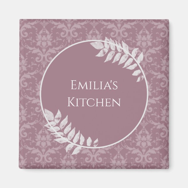 Mauve Elegant Damask Personalisiert Magnet (Vorne)