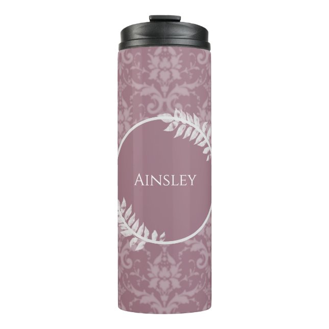 Mauve Elegant Damask Personalisiert Thermal Tumble Thermosbecher (Vorderseite)