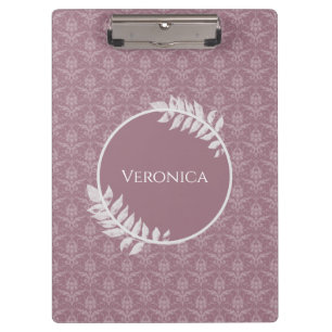 Mauve Elegant Damask Personalisierte Zwischenablag Klemmbrett