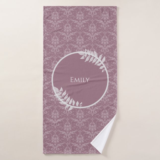 Mauve Elegant Damask Personalisiertes Badetuch Set (Badehandtuch)