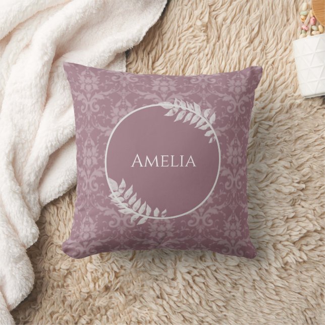 Mauve Elegant Damask Throw Kissen (Decke)