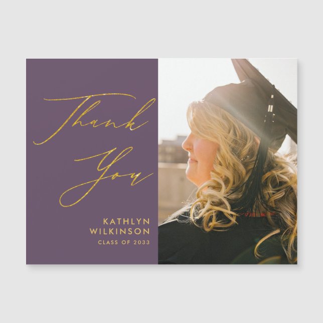 Mauve Elegant Gold Script Abschluss Vielen Dank Magnetkarte (Vorderseite)