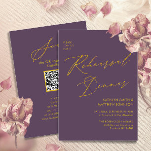 Mauve Elegant Gold Script Probe Dinner QR Code Einladung