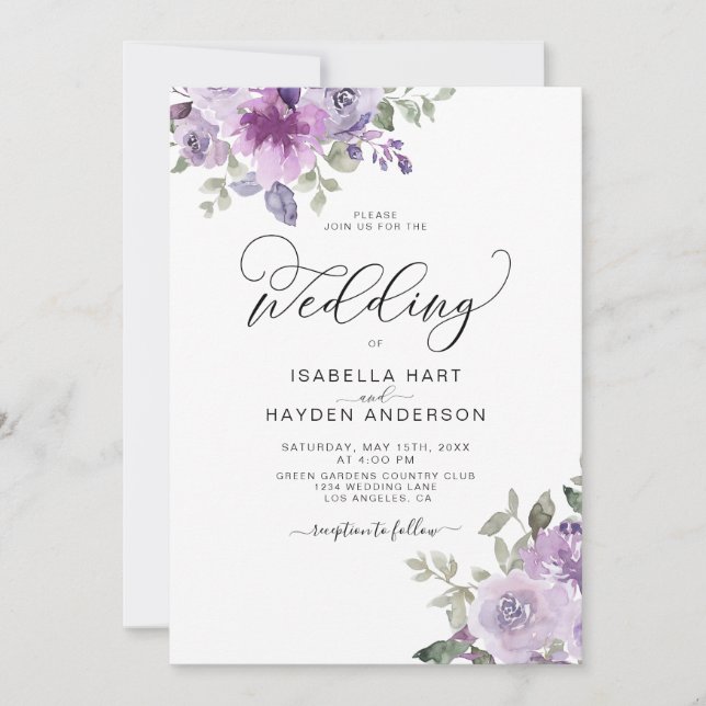 Mauve Elegant Lilac Dusty Lila Floral Wedding Einladung (Vorderseite)