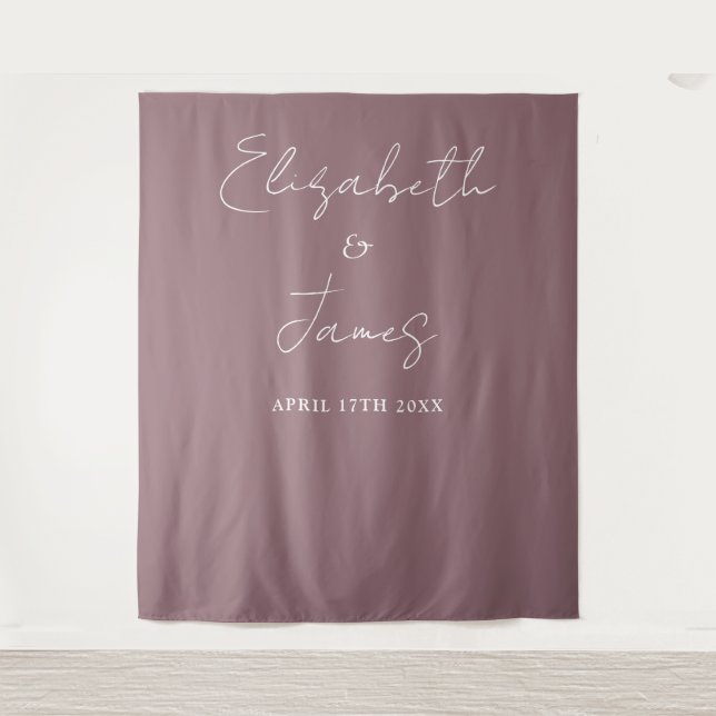Mauve Elegant Minimalistisch Wedding Foto Hintergr Wandteppich (Vorderseite)