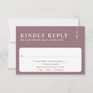 Mauve Elegant Moderne Minimalistische Monogram Wed RSVP Karte