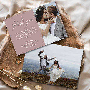 Mauve Elegant Script Foto Wedding danke You Card